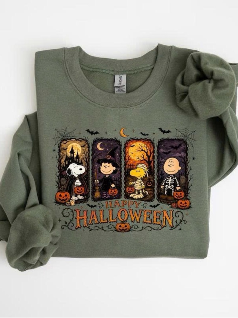 Peanuts Halloween Tee - Olive Green